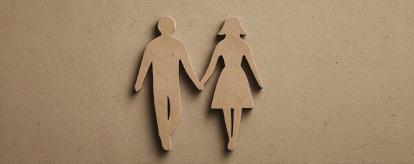 Stylized paper cutouts of a couple holding hands on a textured background symbolize love and connection.