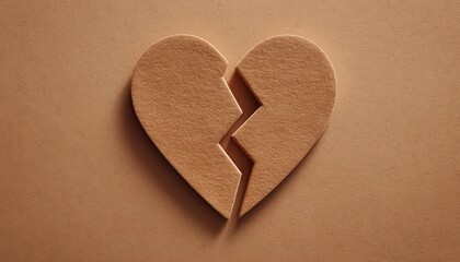 Fototapeta premium A symbolic broken heart made of textured paper, representing heartbreak and emotional pain in a minimalist style.
