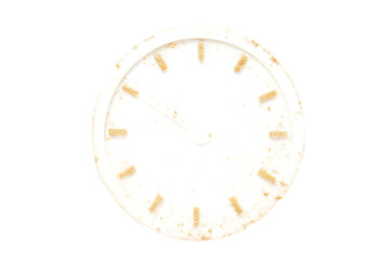 A white oval clock face with subtle colored hour markers and no hands isolated on transparent background