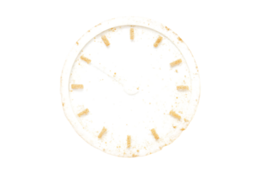 A white oval clock face with subtle colored hour markers and no hands isolated on transparent background