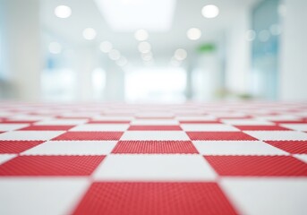 Red and White Checked Pattern Textile Texture Perspective View, Blurred Room Backdrop