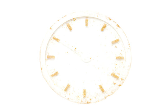 A white oval clock face with subtle colored hour markers and no hands isolated on transparent background