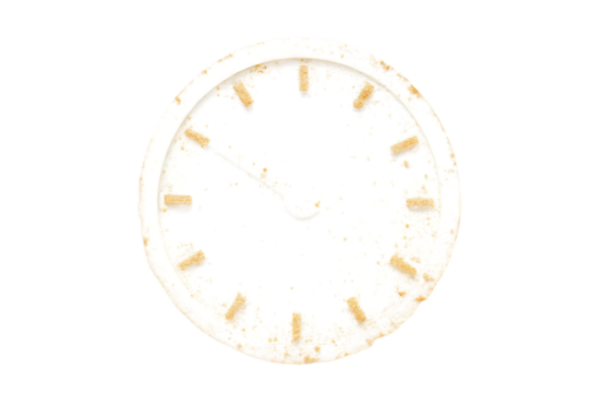 A white oval clock face with subtle colored hour markers and no hands isolated on transparent background