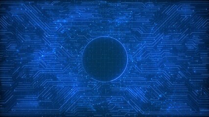 High-tech animation plexus circuit grid glowing blue, featuring central round element, for technology presentations, AI concepts, innovation, cybersecurity visuals, futuristic digital network themes. - Powered by Adobe