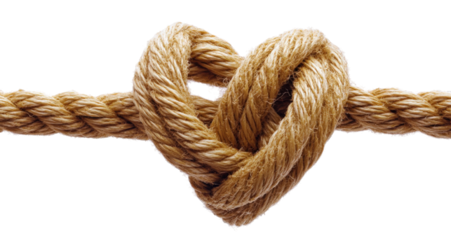 Heart shaped rope knot isolated on a transparent background