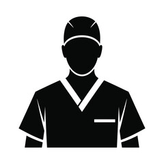 Black silhouette of a surgeon wearing scrubs and a surgical cap