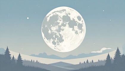 A serene night landscape with a large moon
