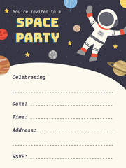 OUTER SPACE party invitation pre-made astronaut themed illustration design celebration printable vector birthday event festival