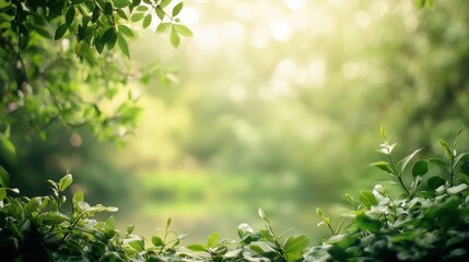 Obraz premium A serene natural landscape that highlights responsible travel with its vibrant wildlife, on blurred background