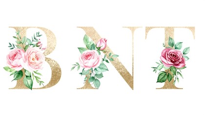 Gold letters with floral design