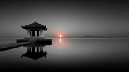 Peaceful pagoda sunrise landscape