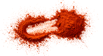 Vibrant orange powder explosion frozen in time with a swirling vortex effect isolated on transparent background