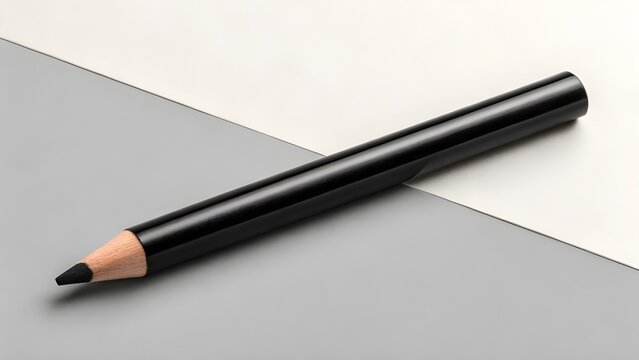 Glossy Black Kohl Eyeliner Pencil Mockup | Sleek Minimal Cosmetic Packaging Design with No Markings Displayed Flat on Clean Surface for Professional Beauty and Makeup Branding