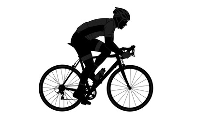 Obraz premium Silhouette of a professional cyclist in full gear riding a road bicycle isolated on white background