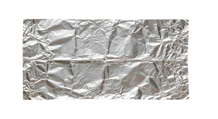 Close up of crumpled shiny silver aluminum foil texture isolated on transparent background