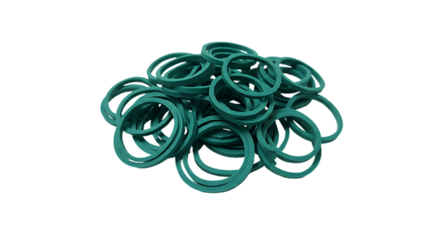 Abstract cluster of interconnected teal green rings forming a spherical shape isolated on transparent background