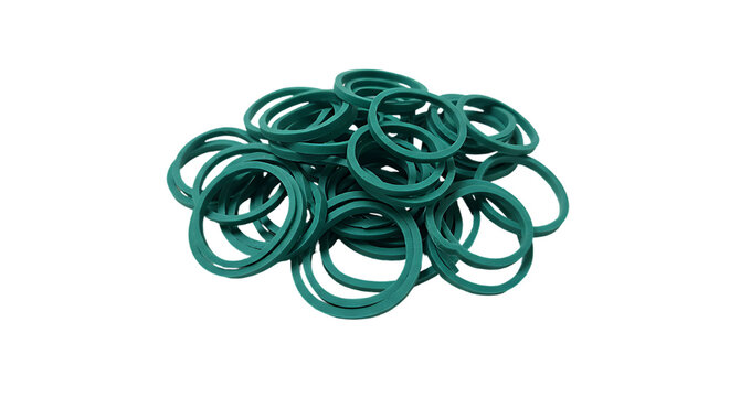 Abstract cluster of interconnected teal green rings forming a spherical shape isolated on transparent background