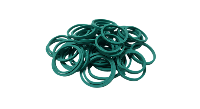 Abstract cluster of interconnected teal green rings forming a spherical shape isolated on transparent background - Powered by Adobe
