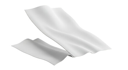 Two white fabric pieces one large and flowing the other small and folded isolated on transparent background