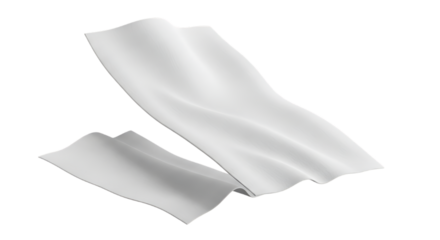 Two white fabric pieces one large and flowing the other small and folded isolated on transparent background