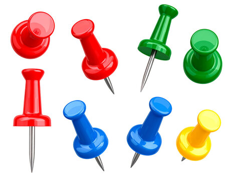 Set of push pins in different angles. Png transparency
