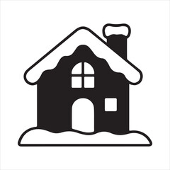 Snow-Covered House icon silhouette vector with white background