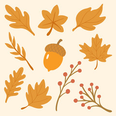 Maple leaf set thanksgiving flat design illustration of seasonal food for holiday celebration