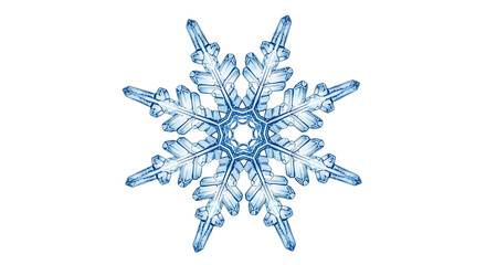 Intricate hexagonal ice crystal snowflake with delicate crystalline structures isolated on transparent background