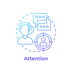 Attention blue gradient concept icon. Social interaction, messaging. Active listening. Round shape line illustration. Abstract idea. Graphic design. Easy to use in booklet, blog post
