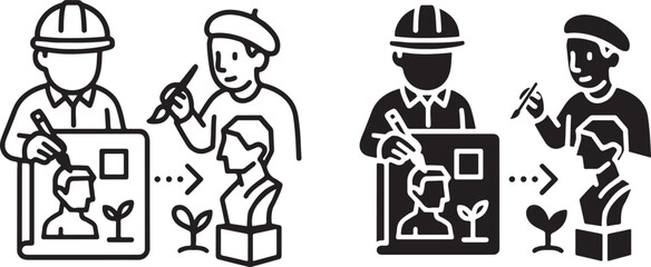 Artist and Engineer Collaborating on Creative Project Icon