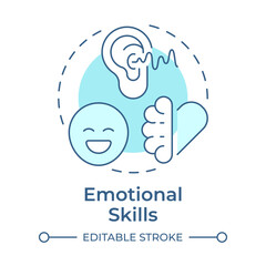 Emotional skills soft blue concept icon. Recognize, understand, express feelings. Life competencies. Round shape line illustration. Abstract idea. Graphic design. Easy to use in article