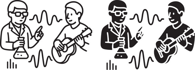 Scientist and Musician Icon Collaborating with Science and Guitar