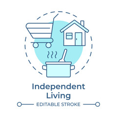 Independent living soft blue concept icon. Ability to manage daily tasks without constant assistance. Life skill. Round shape line illustration. Abstract idea. Graphic design. Easy to use in article