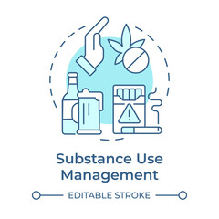 Substance use management soft blue concept icon. Maintain healthier lifestyles. Addiction prevention. Life skill. Round shape line illustration. Abstract idea. Graphic design. Easy to use in article