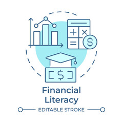 Financial literacy soft blue concept icon. Effective money management. Budgeting strategy. Life skill. Round shape line illustration. Abstract idea. Graphic design. Easy to use in article