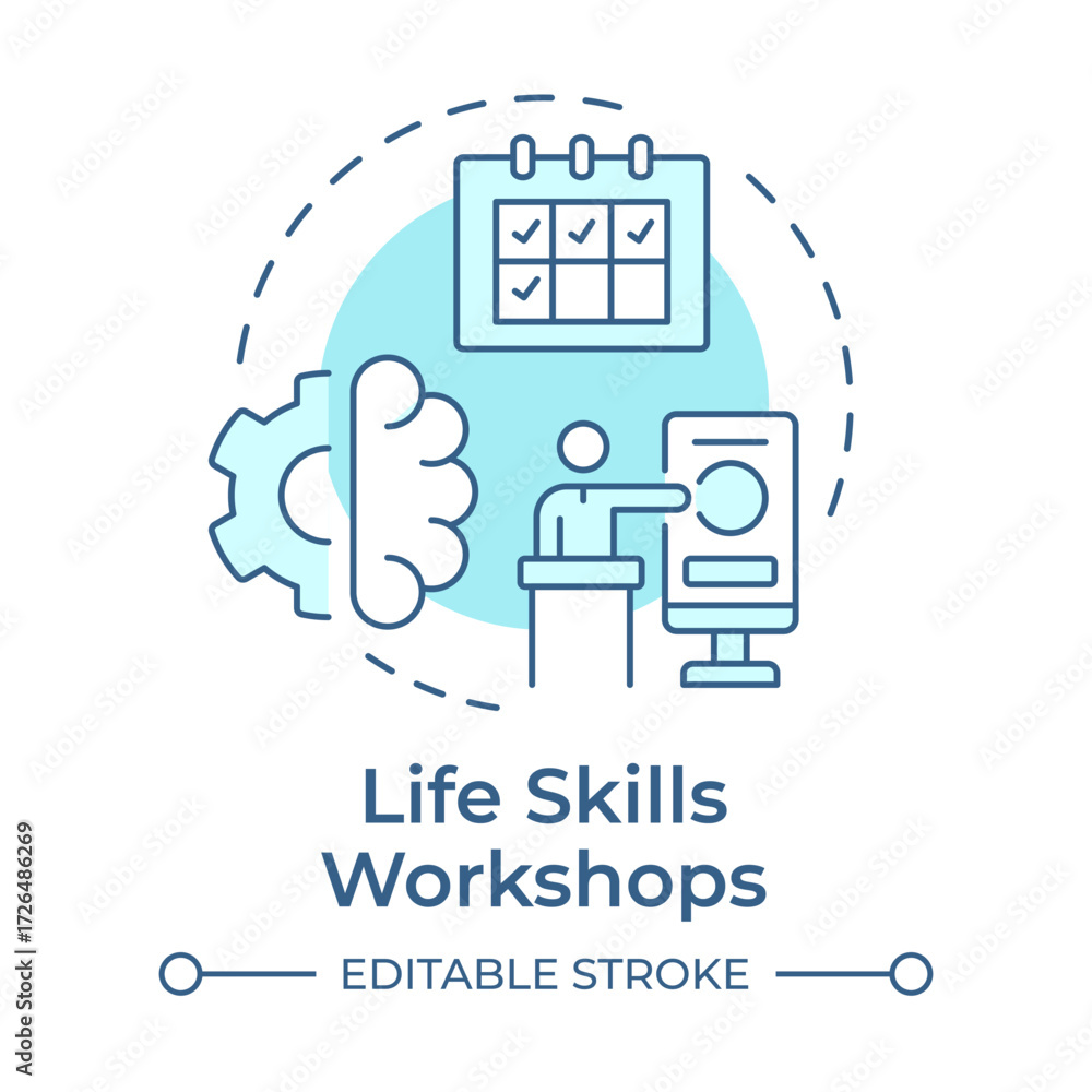 Poster life skills workshops soft blue concept icon. learning sessions for personal development. self educa