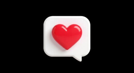 Red heart icon in a speech bubble isolated on white background