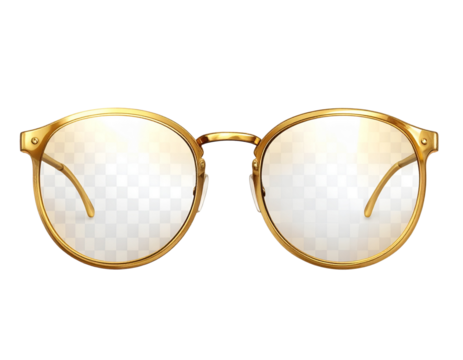 Golden glasses isolated on transparent background.