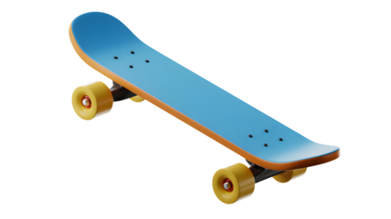 Vibrant blue skateboard with yellow wheels ready for action and adventure