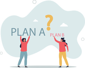 Business solution and goals.Cartoon people choose between options, plan A and B scenario.life and employment of people.