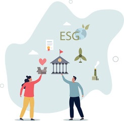 ESG environmental social governance as green company development strategy.Ecological resource consumption and renewable energy usage.life and employment of people.