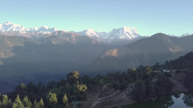 Deoriatal, Uttarakhand, India, Deoria Tal, Devaria or Deoriya lake at Sari village , Garhwal Himalayas, famous for snow capped chaukhamba mountains in the backdrop. It is considered sacred by Hindus.v