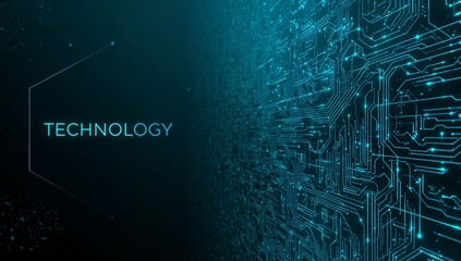 technology futuristic digital circuit board in blue light on dark background