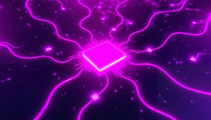 Central processor chip with neon light circuits and data network background