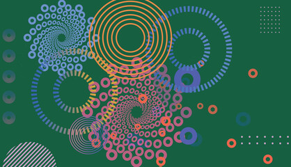 Abstract  green gradient background with colorful circles , shapes and dots. Vector illustration for your design. Eps10