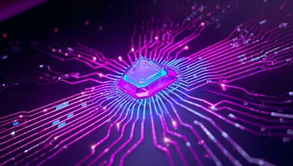 microchip digital tech background with glowing lines and dark backdrop