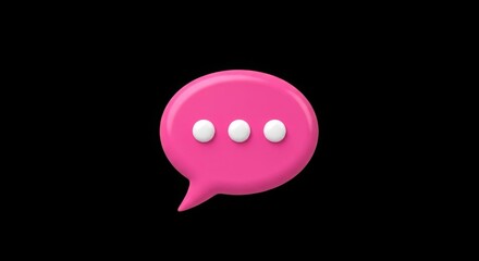 3d pink speech bubble with ellipsis on black background