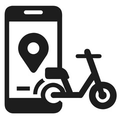 Scooter Sharing App Icon with Location Pin and futuristic silhouette vector transparent icon