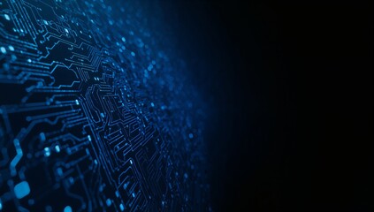 Circuit Board Abstract Blue Technology Background with Glowing Lines and Nodes