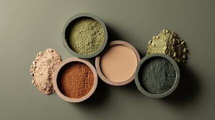 Beautiful Arrangement of Natural Earthy Pigments in Bowls on a Neutral Background for Creative Projects